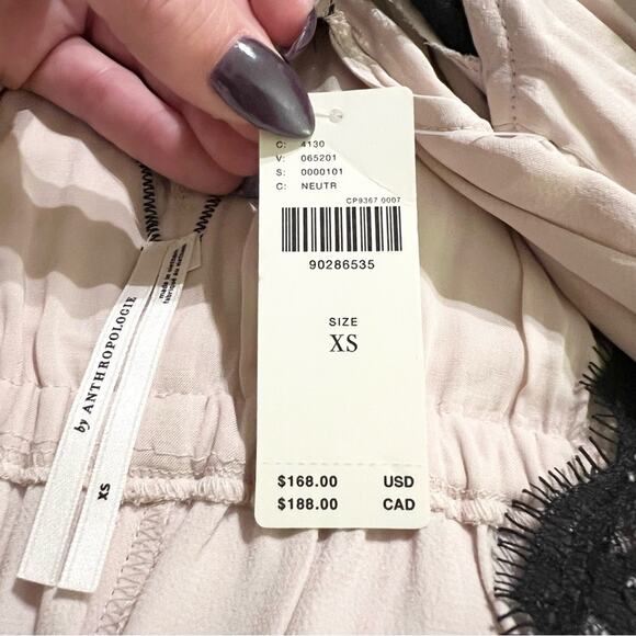 BY ANTHROPOLOGIE Sleeveless V-Neck Lace Wrap Midi Dress Blush Pink Black XS NEW - Picture 8 of 10